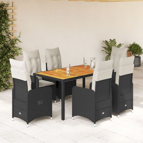 Set de mesa y sillas de jardín 7 pzas y cojines ratán PE negro vidaXL (1/5)