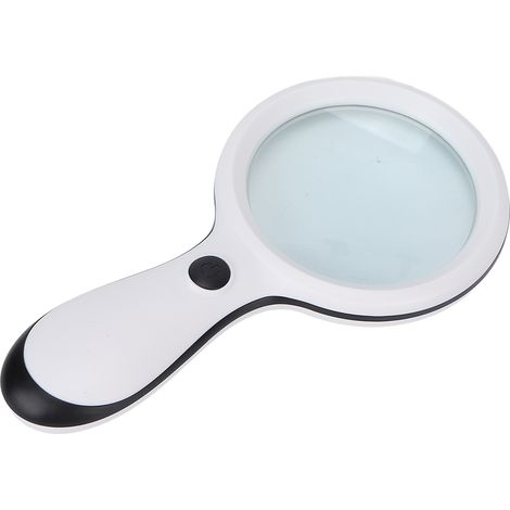 Loupe de lecture portable à LED, grossissement x10, 88 mm, blanche, idéale pour lire livres et journaux. (1/5)