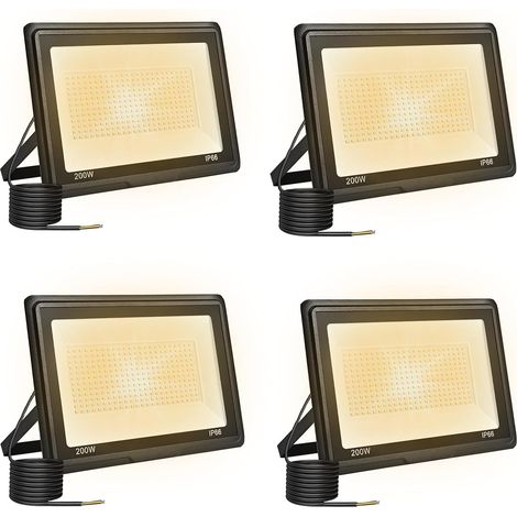 4 Pièces 200W Projecteur Led Extérieur, Spot Led Exterieur 20000LM 3000K Blanche Chaude IP66 ImperméAble Projecteur Exterieur Pour Jardin Garage Patio Grange Cour (1/5)