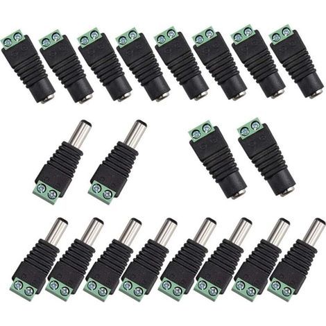 BUNTHAUS CSPARKV 20Pcs DC d'alimentation Connecteur Mâle/Femelle 2,1 x 5,5 mm Fiche 12V Prise Jack Adaptateurs, pour Prise pour caméra de vidéosurveillance DVR Système de sécurité lumière LED