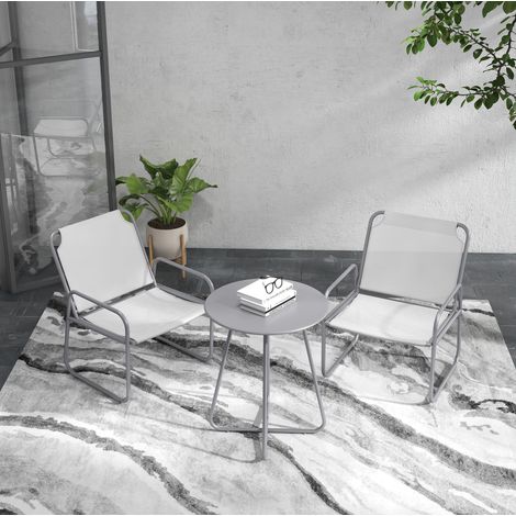 Gartenmöbel-Set aus Stahl 2-Sitzer grau, mit rundem Tisch, hoher Rückenlehne und atmungsaktivem Netz (1/5)