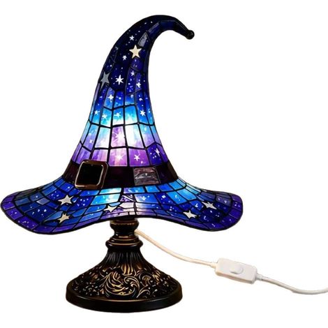 Lampe de table chapeau de sorcier en vitrail mosaïque, lampe décorative style Tiffany pour Halloween (1/4)