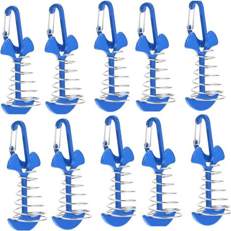 Set mit 10 windfesten Ankern aus Aluminiumlegierung mit Federschnalle, für Outdoor-Camping, tragbar, blau (1/5)