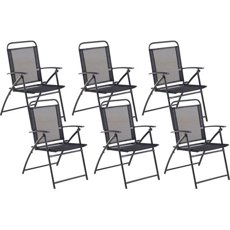 Beliani Garden Chairs Black Steel of Outdoor Modern Textile (pack of 6) Metal, With Armrests, Seat Height 38 cm, Powder Coated, Foldable, Does Not Require Assembly, Holds up to 110 kg LIVO (1/5)
