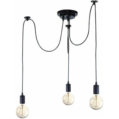 Spider Pendant Chandelier DIY Adjustable Vintage Industrial E27 Ceiling Light for Living Room Bedroom Black - 1.5m 3 Lights - Black (1/5)