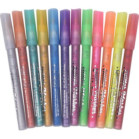 12 marqueurs pailletés étanches éco pour fournitures artistiques, lot de 12 stylos brillants résistants à l'eau. (1/5)