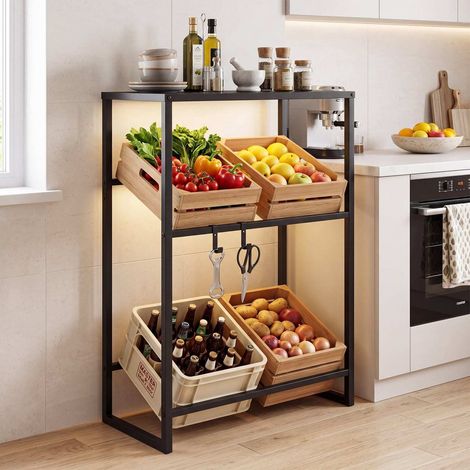3-Tier Metal Drink Crate Rack with Shelf and Hooks (1/5)