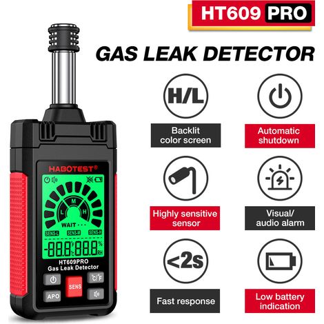 Détecteur de fuite de gaz 50-1000PPM naturel avec 3 sensibilités réglables, alarme visuelle sonore, mesure de la température et de l'humidité, localise les sources comme le méthane (1/5)