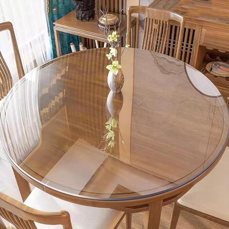 Nappe Transparente,Film de Protection de Table Ronde,Nappe Cristal,Protège-Table Imperméable/Résistant à l'huile,Nappe de Table de 3mm Epaisse,pour Fêtes et Camping (Dia.110cm/43in) (1/5)