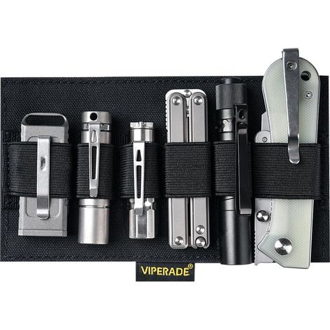 1 - Panneau Organisation EDC - Accessoire Tactique Nylon - Support Élastique Modulaire pour Outils Quotidiens et Lampe de Poche - Sac à Dos Militaire ou Bandoulière - Noir - 10x15cm