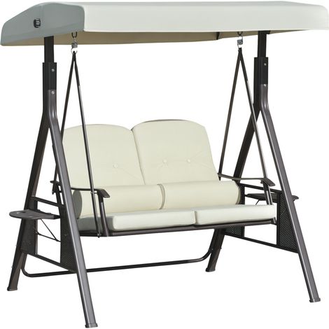 Balançoire de jardin Hollywood 2 places résistante aux intempéries 2 tablettes Blanc + Noir