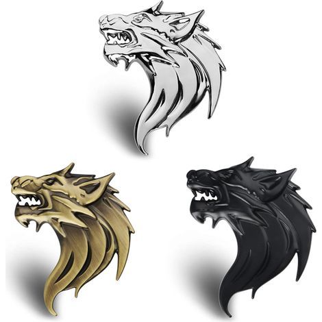 Lot de 3 autocollants personnalisés en métal avec emblème de loup pour voiture