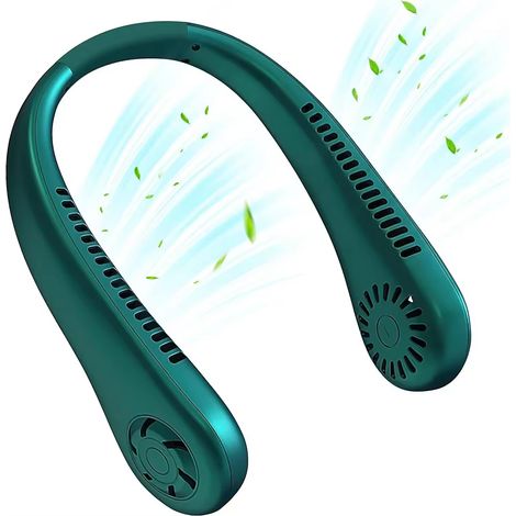 (Vert) Ventilateur sans pales à fixer autour du cou, flux d'air puissant, brise naturelle silencieuse, chargement USB. (1/5)