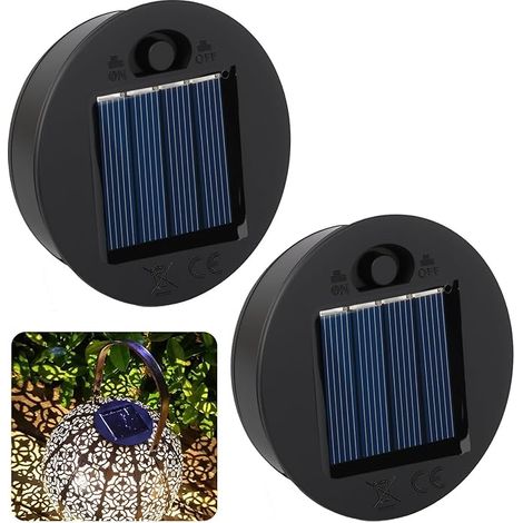 2 Pièces Lampe Solaire de Rechange 7 cm, 1.2V 600mAh IP44 Étanche avec LED Blanc Chaud, Remplacement de Couvercle Solaire pour Lanterne de Jardin, Terrasse et Extérieur (1/5)
