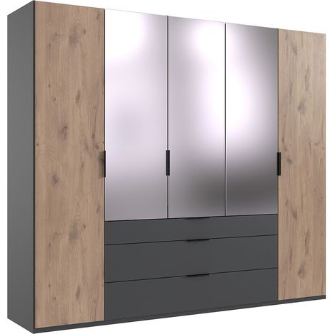 Kleiderschrank 250 cm breit inkl. Spiegel modern in grau mit Eiche BIELLA-43 (1/5)