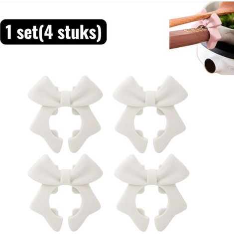 Porta-cucchiaio e organizer per utensili da cucina in silicone a forma di papillon, bianco e rosa, confezione da 4 pezzi. (1/5)