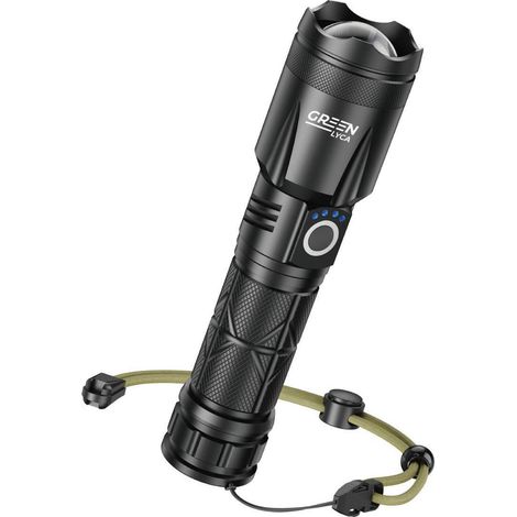 Lampe torche LED verte LYCA - 490 lumens, laser blanc, batterie rechargeable, résistante à l'eau, design professionnel (1/5)