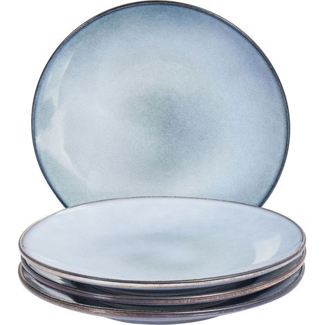 Set of 4 Dinner Plates JUNIPER Stoneware Light Blue