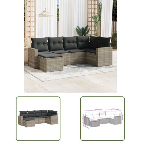 The Living Store 6-tlg. Garten-Sofagarnitur mit Kissen Hellgrau Poly Rattan - Gartensorte - Gartenmöbelset - PE-Rattan Möbel - Outdoor Sofa - Lounge Set (1/3)