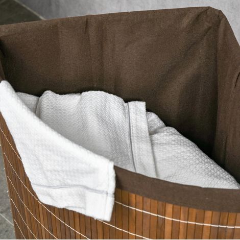 Panier à linge en bambou marron 38x38x57 cm avec couvercle et sac intérieur amovible 55 L (1/4)
