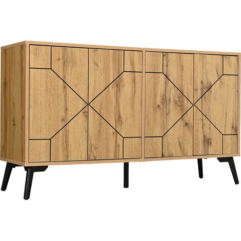 Buffet en MDF avec 4 portes à mécanisme push-to-open, décor bois, 120 x 35 x 69 cm, capacité 50 kg (1/5)