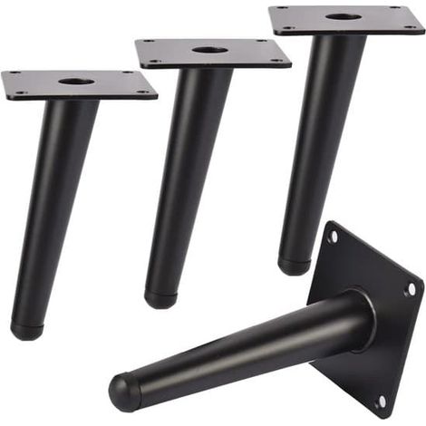 Lot de 4 pieds de meubles, pieds de canapé, petits pieds de meubles, 20 cm, cône oblique, fer, avec plaque de fixation, pour meubles, canapés, noir (1/5)
