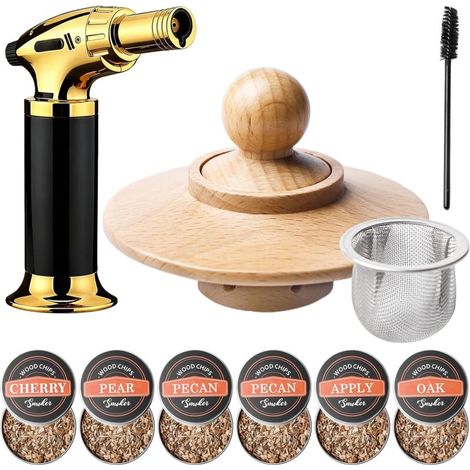 Cocktail-Räucherset, Whisky-Räucherset mit Licht, 6 Holzchips und Reinigungszubehör, trendiges Whisky-Räucherset, Cocktailzubehör, Geschenk für Väter, Ehemänner und Whisky-Liebhaber (1/5)