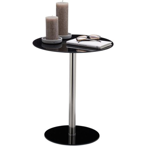 Relaxdays Tavolino Rotondo da Salotto in Vetro e Acciaio Inox, Tavolo da Caffè Salotto, HLP: 53 x 43 x 43 cm, Nero (1/5)