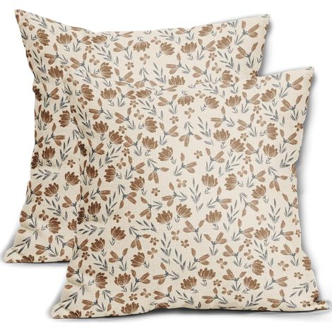 Kissenbezug mit bräunlich-grauem Blumenmuster, 20x20 Zoll, zweiteiliges Set, Vintage-Landhausstil mit kleinem Blumendruck, Kissenbezug im Landhausstil, geeignet für Sofas und Betten.