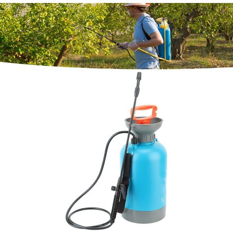 Pulverizador a presión de 5 litros, pulverizador de jardín robusto con gran capacidad, pulverizador portátil para jardines y parques, PP/PE azul con 6 juntas y correa de transporte. (1/5)