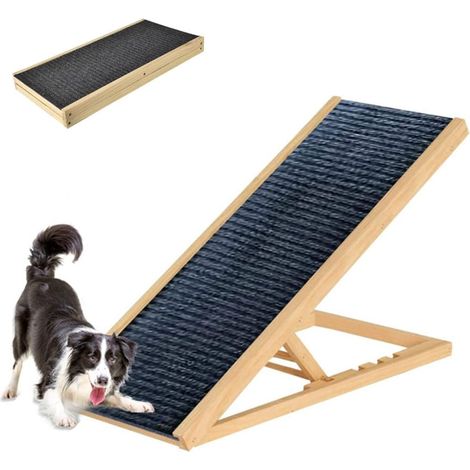 Rampe pour animaux de compagnie, rampe pour chat et chien réglable en hauteur à 4 vitesses, adaptée au lit / canapé/ voiture, surface de tapis pliable et antidérapante, adaptée aux grands / petits chi