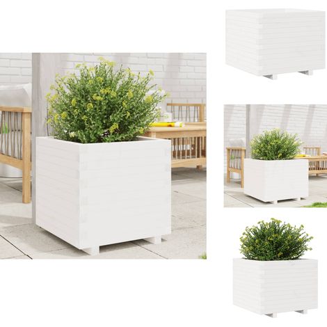 Jardinière blanc 60x60x49,5 cm bois de pin massif - Jardinier - Pot De Fleurs - Plante - Extérieur - Terrasse (1/5)