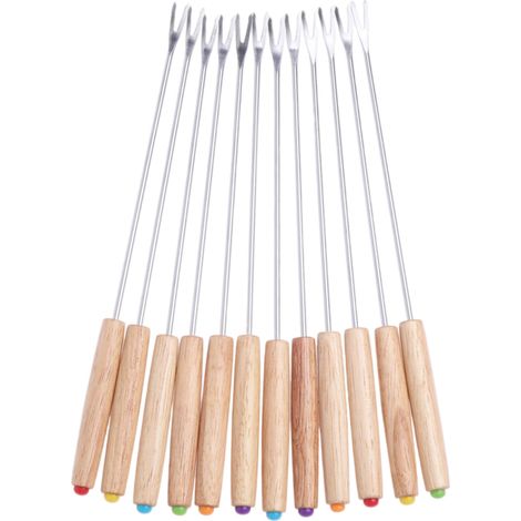 12 fourchette à fondue, manche en bois, acier inoxydable, 24 cm, pour fromage, chocolat, barbecue, fêtes(Troisième trimestre : septembre) (1/5)