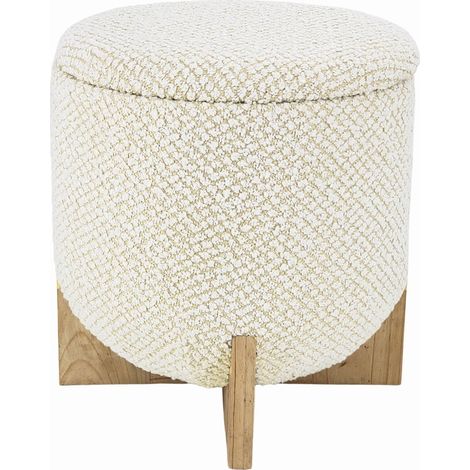 Pouf bouclette naturel avec rangement et pieds en bois - bouclette naturel et bois clair (1/3)