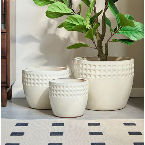 Set di 3 vasi da fiori in ceramica, crema lucida, Ø 38/30,5/23 cm HAVRYA (1/5)