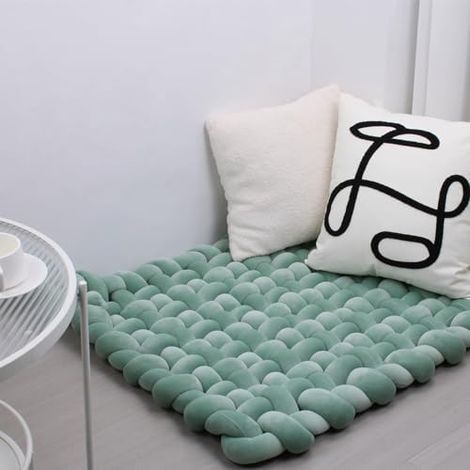 Doux tissé à la Main Pure Tapis de Jeu pour bébé Tummy Time Cushion Area Rug Coussin siège (Matcha Green) (1/5)