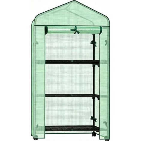 Invernadero compacto con ruedas y 3 estantes 70 x 50 x 131 cm en PE y acero MODENUIT (1/5)