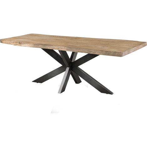 FREEFORM 5 Tavolo da pranzo in legno di mango - verniciato beige / gambe incrociate antracite lucido 180x90