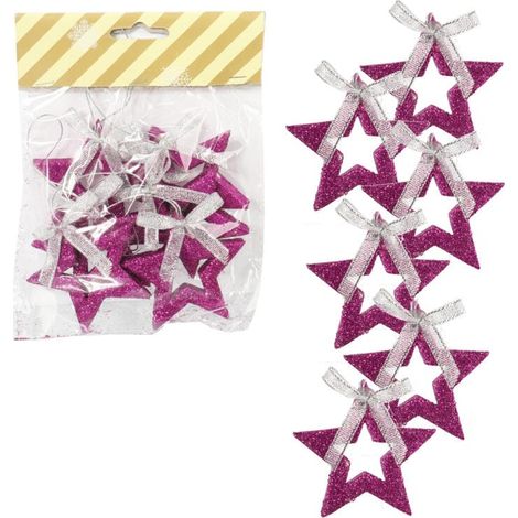 Set mit 6 Glitzeranhängern, lila Sterne (1/4)