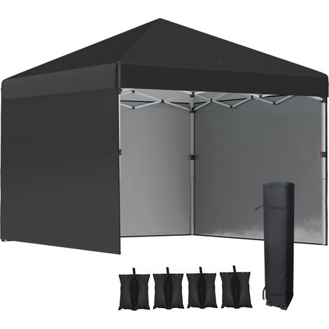 3 x 3m Metal Frame Gazebo, Pop Up Event Shelter with 2 Sidewalls, Weight Bags and Wheeled Bag, Black