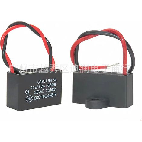 [Lot de 2] Condensateur de démarrage de ventilateur CBB61 2UF 450V avec fils, petit condensateur de fonctionnement pour hotte aspirante/ventilateur d'extraction/ventilateur de plafond, 2 microfarads,