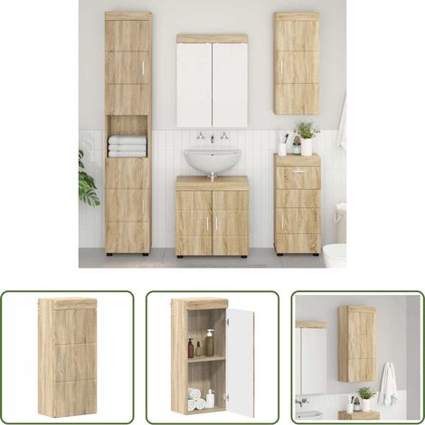 Holzschrank - Badezimmer-Wandschrank TULUM Sonoma-Eiche 37 x 24,5 x 86 cm (1/5)
