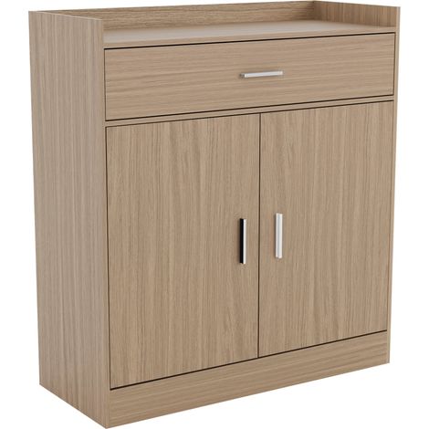 Dalby Shoe Cabinet 2 Door 1 Drawer Hallway Storage Cupboard Stand, Oak