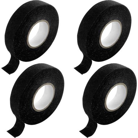 Sollbry 4 Stück schwarzes Kabelband, 19 mm x 15 m Auto-Gewebeband, Isolierklebeband, selbstklebendes Kabelbaumband, für Haushalts-, Auto- und Motorradkabelbäume (1/5)