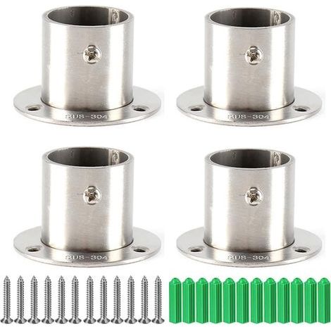 4 x Wardrobe Rail Brackets with Screws, Wardrobe Rail Brackets, 25mm Curtain Rod Brackets, Wardrobe Rail Supports, Stainless Steel Wardrobe Rail Brackets (1/5)