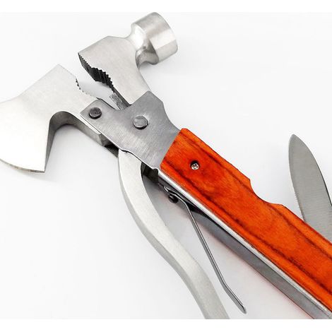 Multifunktionaler Stahlhammer, faltbar, vielseitiger Campinghammer, farbenfroher Angel-/Wanderhammer aus Holz (1/4)