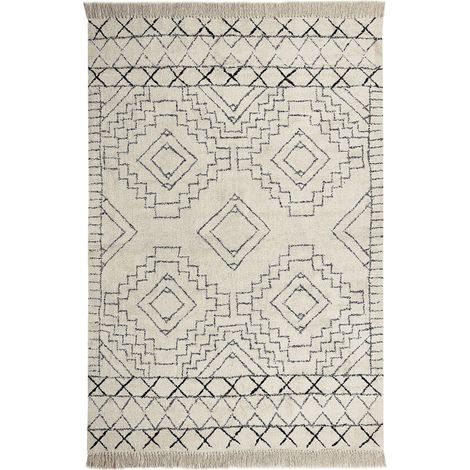 Tappeto in cotone beige e nero motivo azteco 160 x 230 cm Zeyne