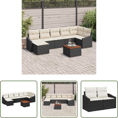 vidaXL Conjunto de sofás de jardín 8 uds. Negro ratán sintético (1/5)