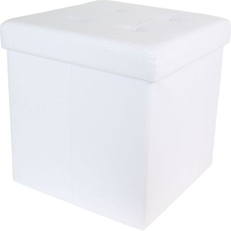 Pouf coffre pliant 38 cm en PU blanc