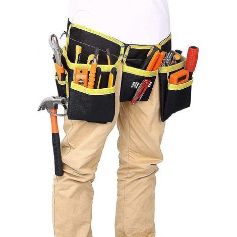 Ceinture porte-outils à 11 poches, pochette à outils, tissu Oxford imperméable, sangles réglables, pour électriciens, charpentiers, constructeurs. (1/5)
